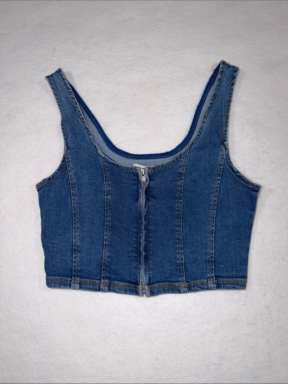 Forever 21 Blue Denim Zip-Front Cropped Tank